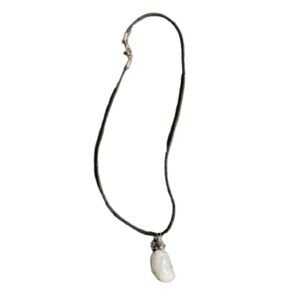Unisex white stone gem on leather chain purity